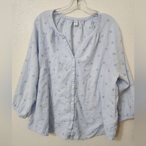 Old Navy Bubble Sleeve Peasant Top XL Blue Flowers